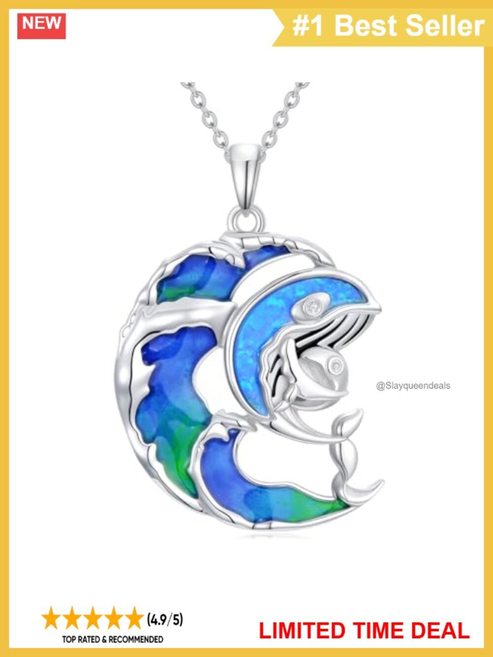 Blue Opal Whale Necklace 925 Sterling Silver Mother Whale Pendant Necklace with